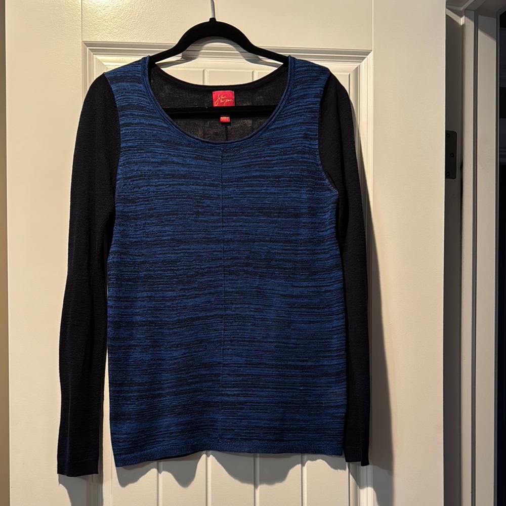 John + Jenn Knit Blue and Black Long Sleeve Top Size M